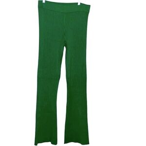 ASOS Green Ribbed Flare Pants Size 10 High Rise Knit Stretch